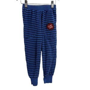 Bandy Button Pant Blue Striped Jogger Elastic Waist Good Job Patch‎ Size 4-5
